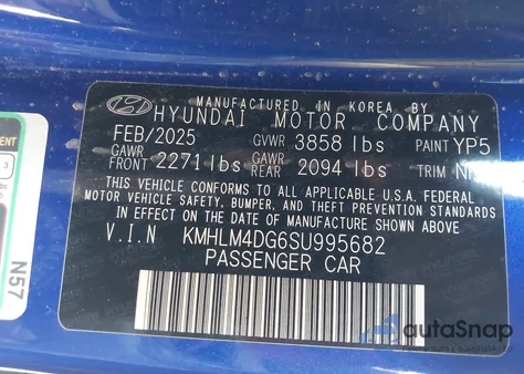 2025 Hyundai Elantra Sel Sport z USA, uszkodzony, nr VIN KMHLM4DG6SU995682